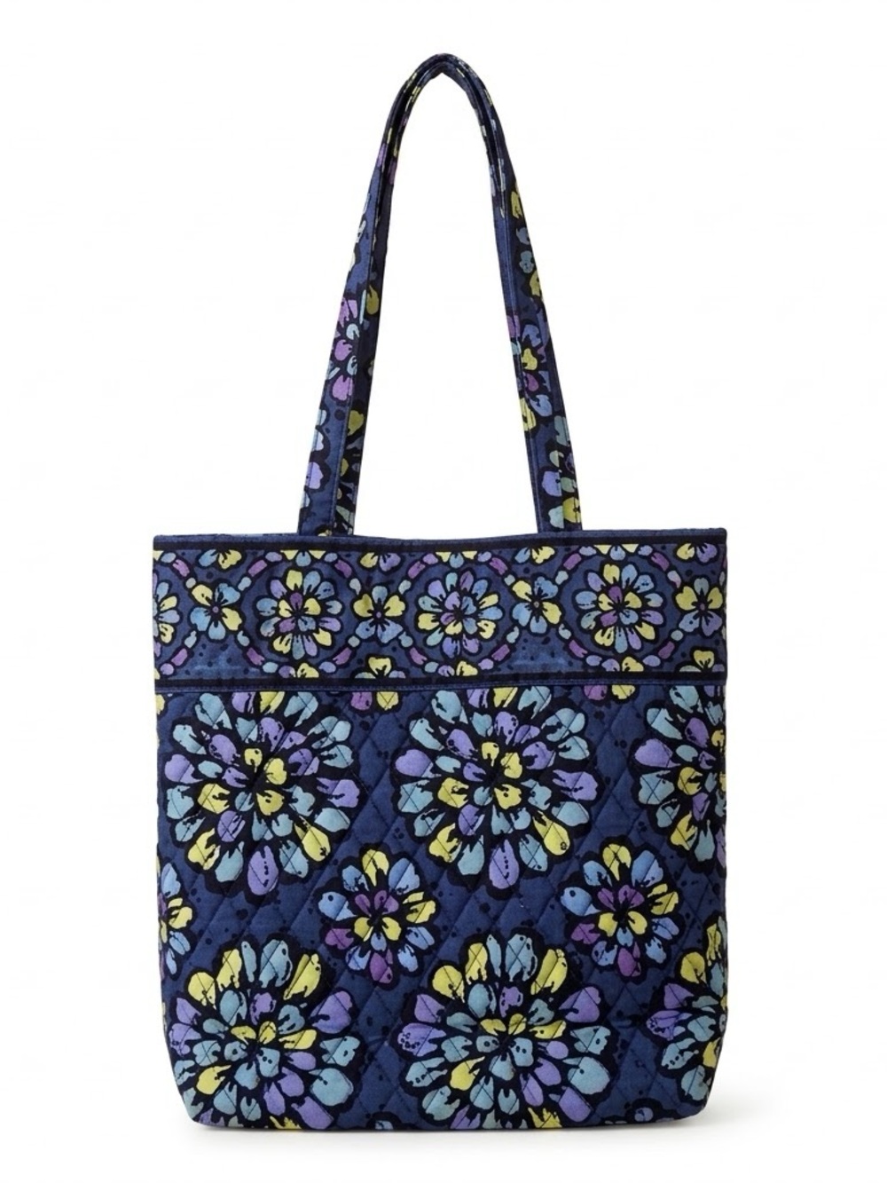 VINTAGE VERA BRADLEY Quilted Floral Tote Bag in Navy and Pastel Green